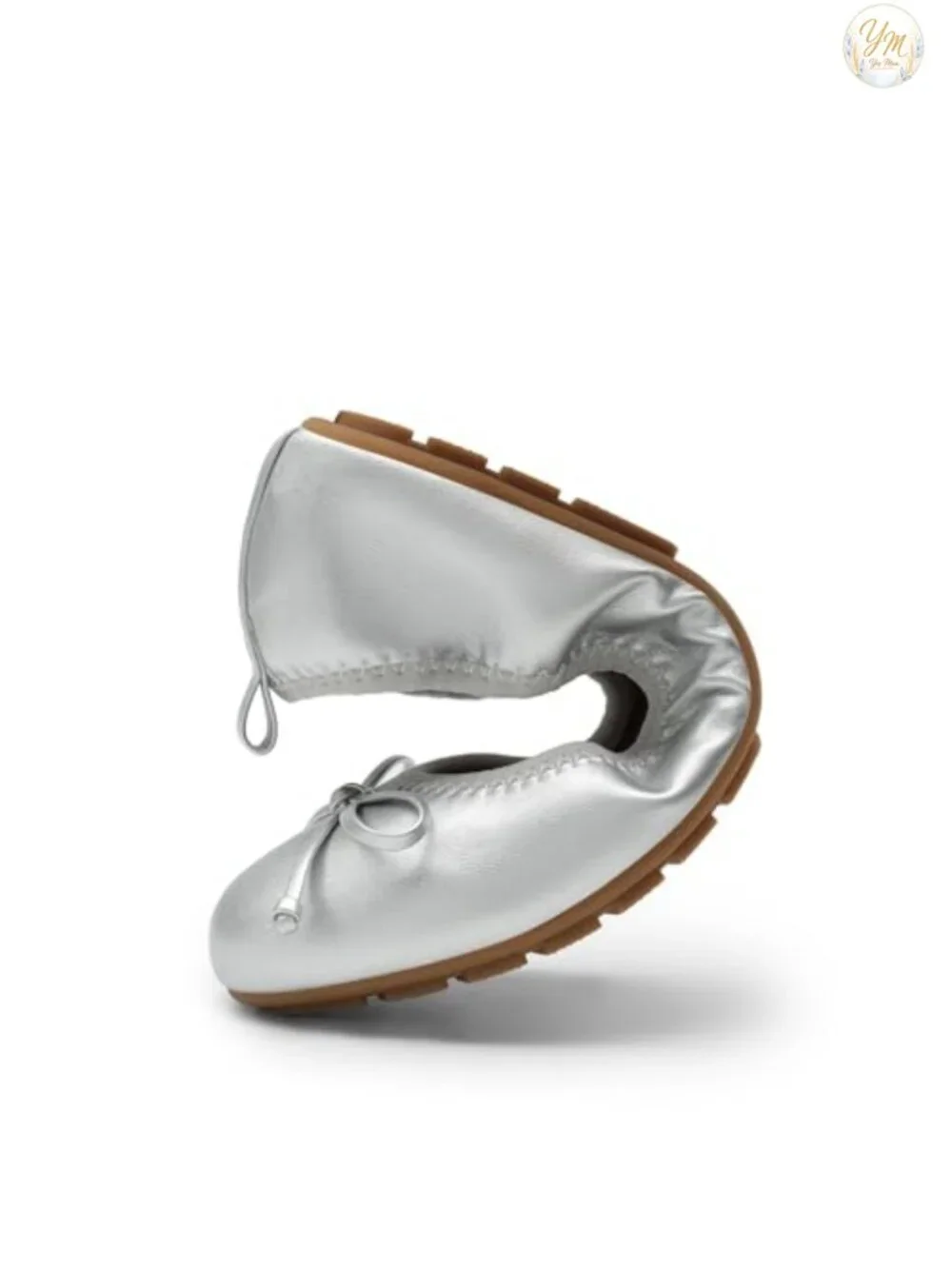 Foldable Ballet Flats with Bowknot, Synthetic Leather, Cushioned Insole,